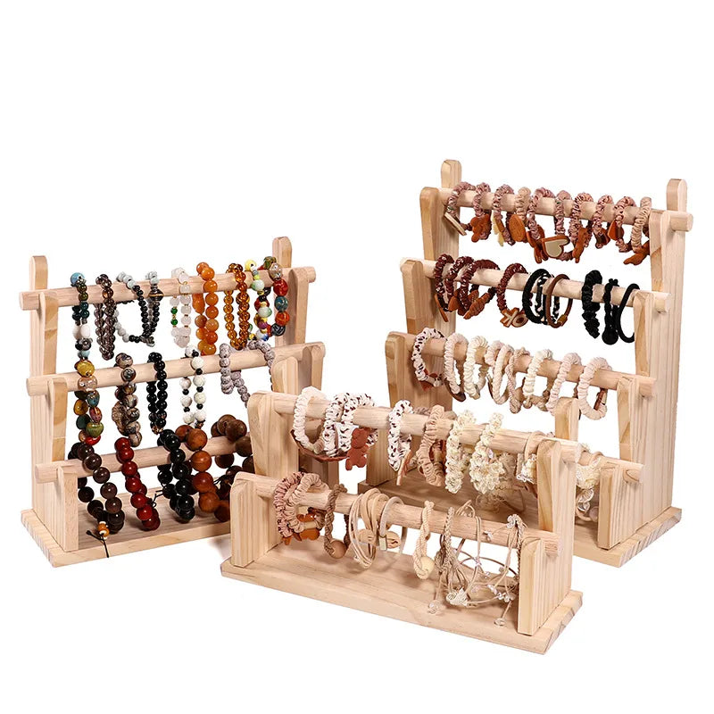 Solid Wood Bracelet Display Stand for Stall Buddha Beads Bracelet Stand Watch Jewelry Display Rack Hair Tie Storage