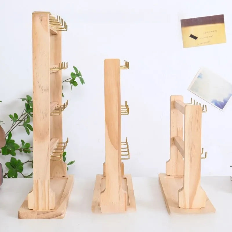 Wooden Jewelry Display Stand Earring Necklace Bracelet Organizer Artistic Style Market Stall Hook Keychain Holder Storage Rack