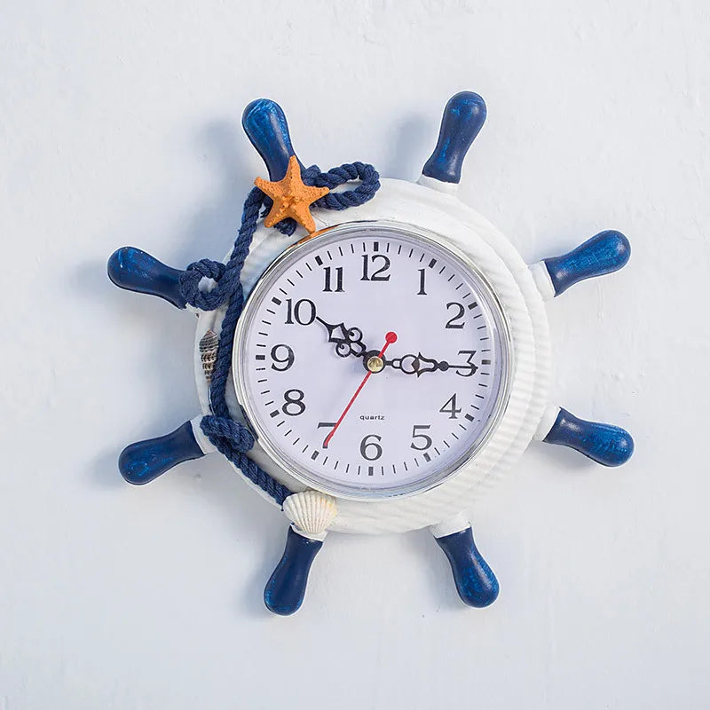 Marine Style Starfish Rudder Wood pendant Wall Clock Wall Art