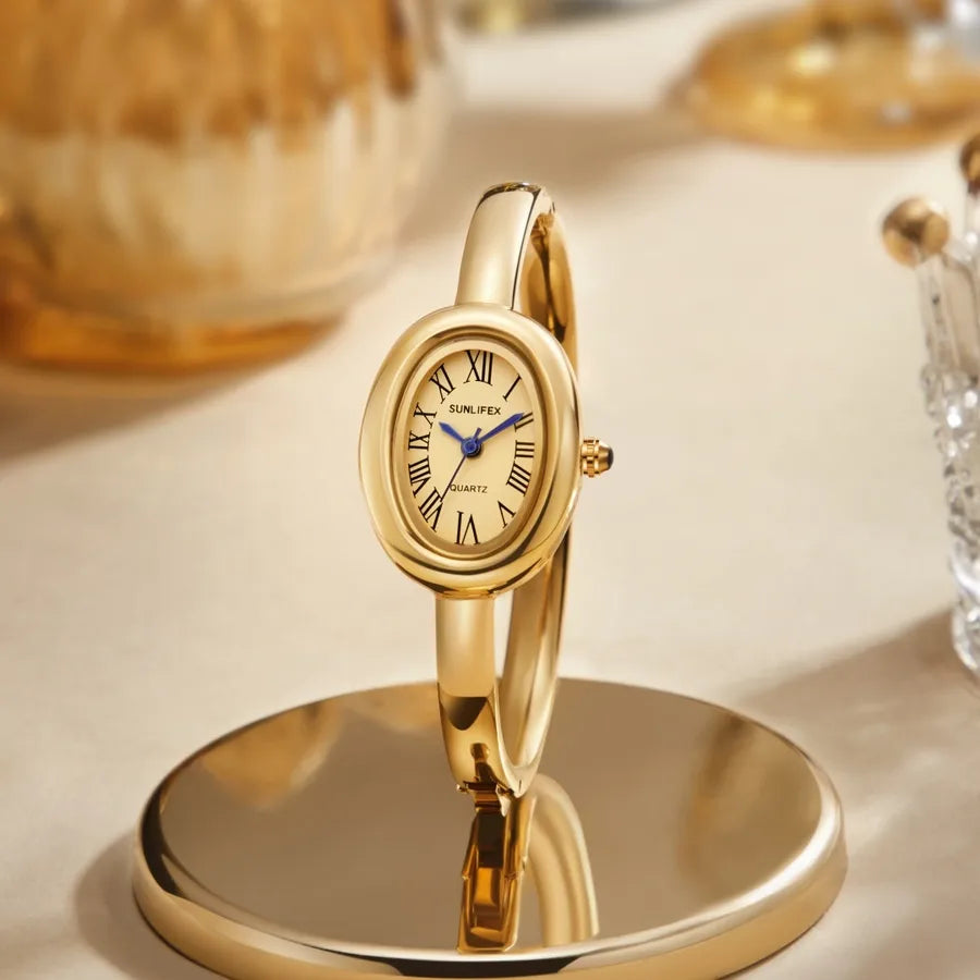Sunlifex Zhang Jingyi Style Bathtub Bracelet Watch Women's New Luxury Sensation Quartz Watch Fashionable Oval Dial Single Fold Clasp
