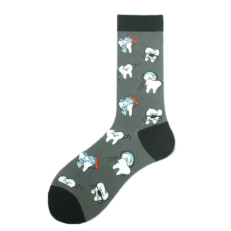 men's fashion cartoon nylon cotton printing crew socks a pair