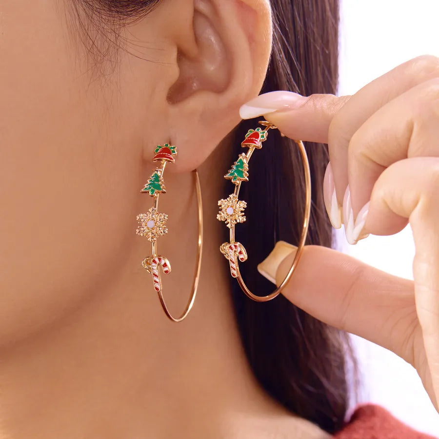 Christmas Red Green Snowman Bell Colorful Tassel Earrings Women Creative Simple Alloy Cartoon Character Ear Jewelry Accessories