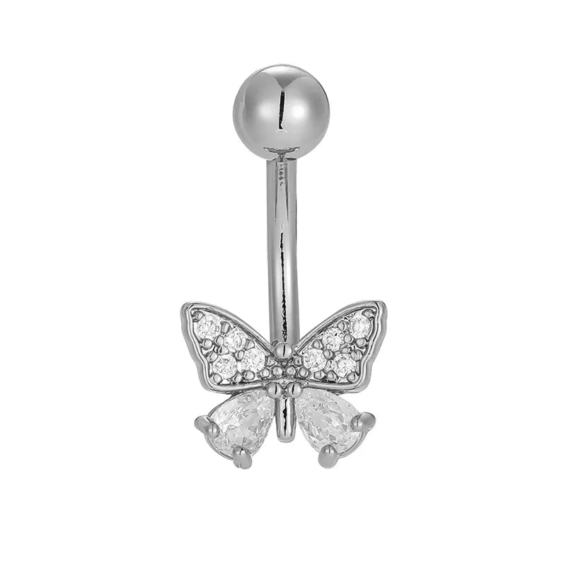 1 Piece Belly Rings Casual Lady Romantic Butterfly 316L Stainless Steel  Inlay Zircon 14K Gold Plated