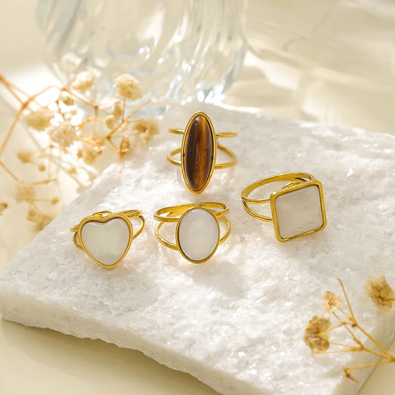 Wholesale Jewelry Vintage Style Simple Style Commute Square Oval Heart Shape 304 Stainless Steel 18K Gold Plated Plating Open Rings