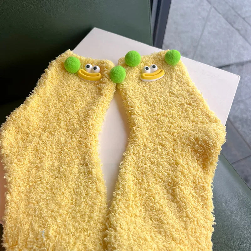 women's casual cartoon polyester coral fleece crew socks a pair