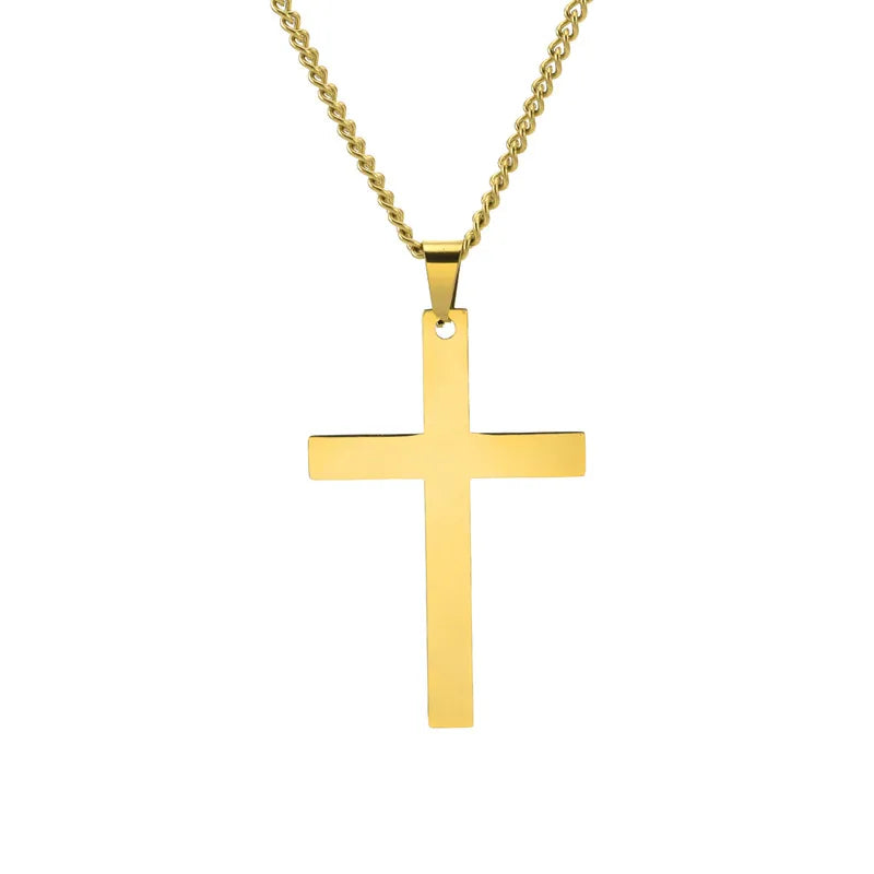 Europe and the United States personality simple smooth cross pendant lettering men and women stainless steel necklace niche accessories spot