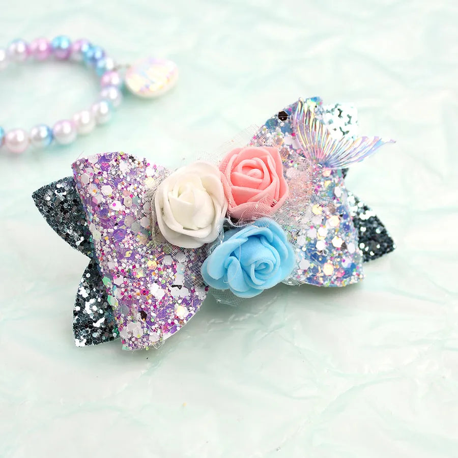 Amazon's Hottest Mermaid Princess Glitter Bow Shell Pearl Children's Girl Cute Hairpin