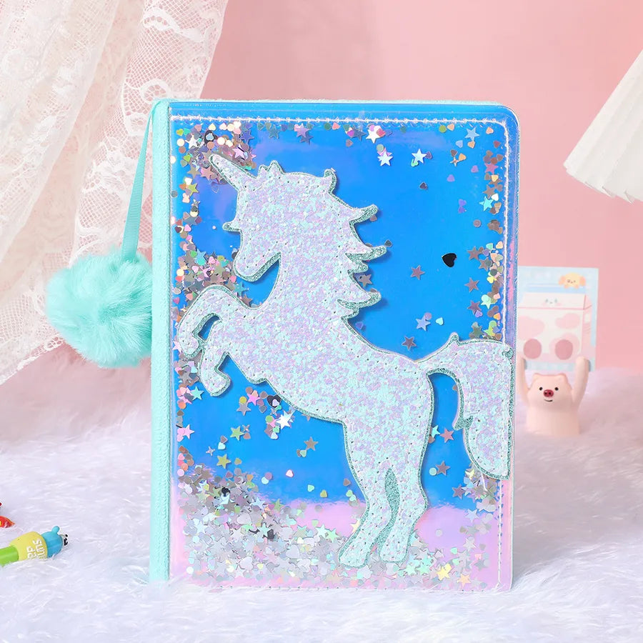 Adorable Glitter  Notebook Cute Cartoon Student Planner Journal Ice Cream  Blue  Wooden Pulp Furry Material