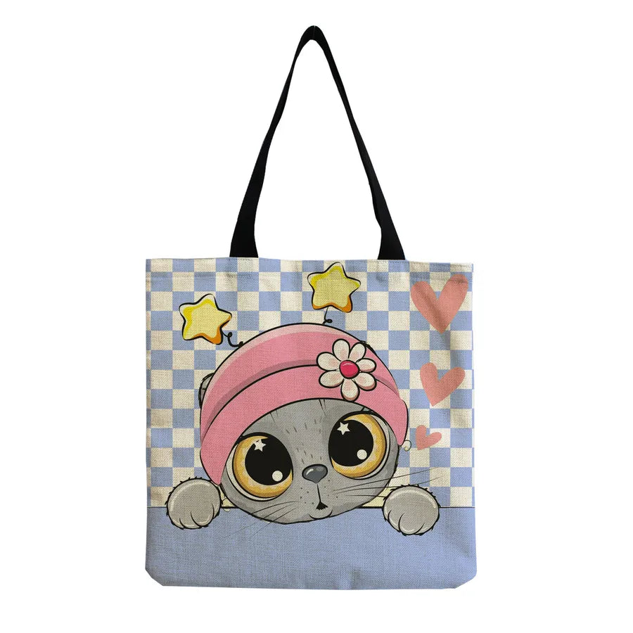 Women's Cute Animal Cartoon Linen Shopping bags