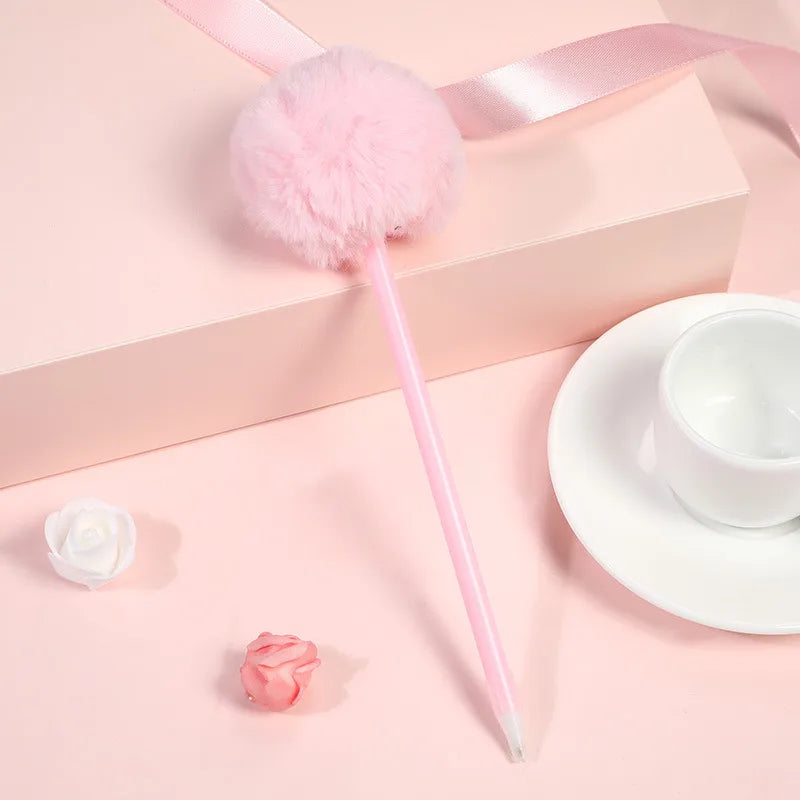 sweet and cute multi-color plush ball gel pen