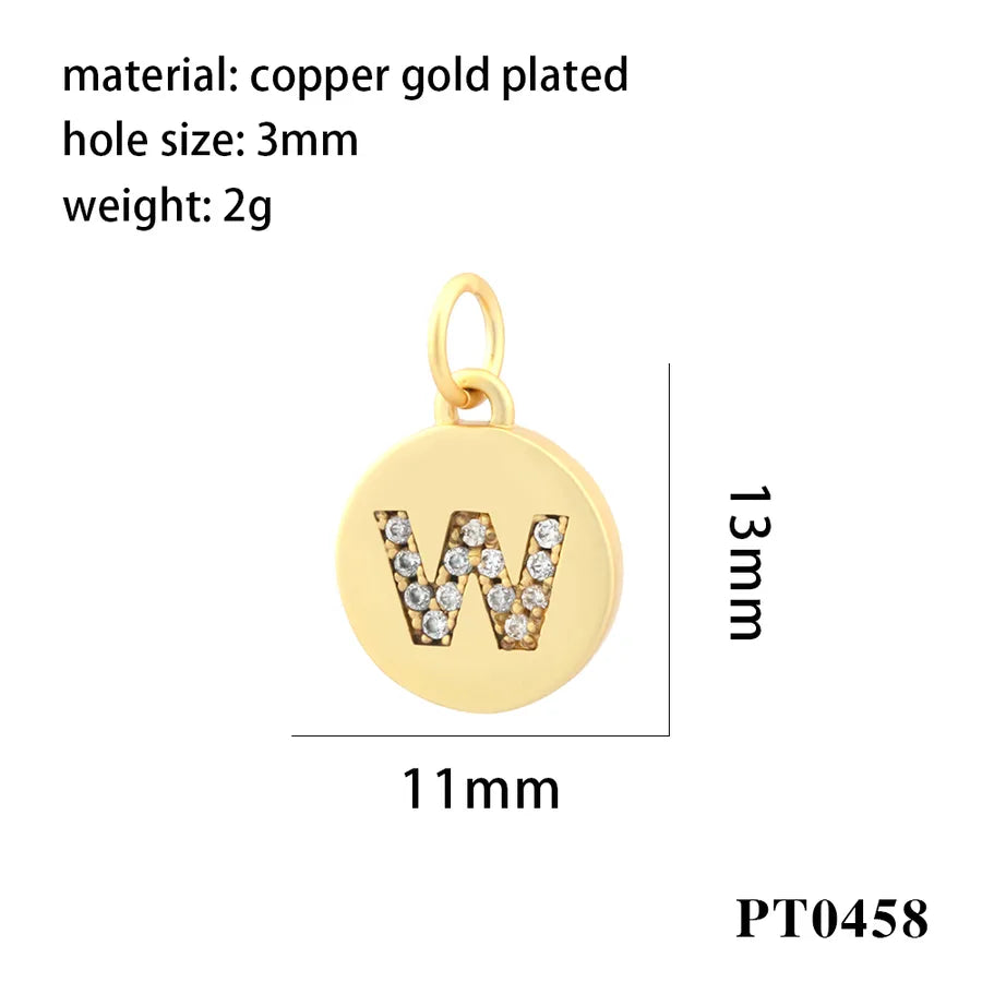 simple style letter copper plating inlay zircon 18k gold plated charms