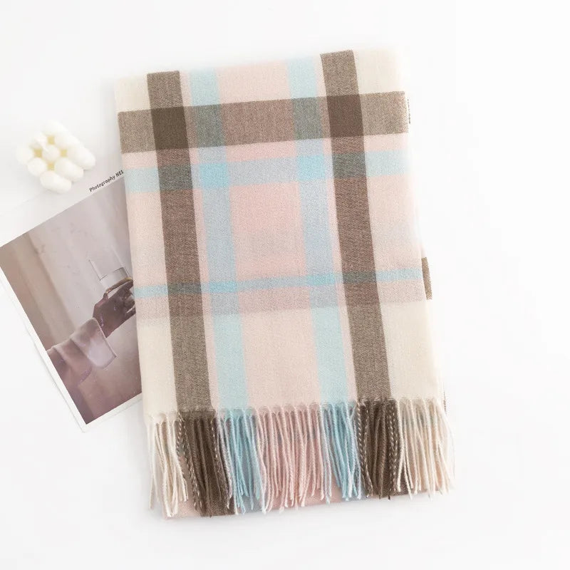 Women's Elegant Plaid Imitation cashmere Tassel Scarf