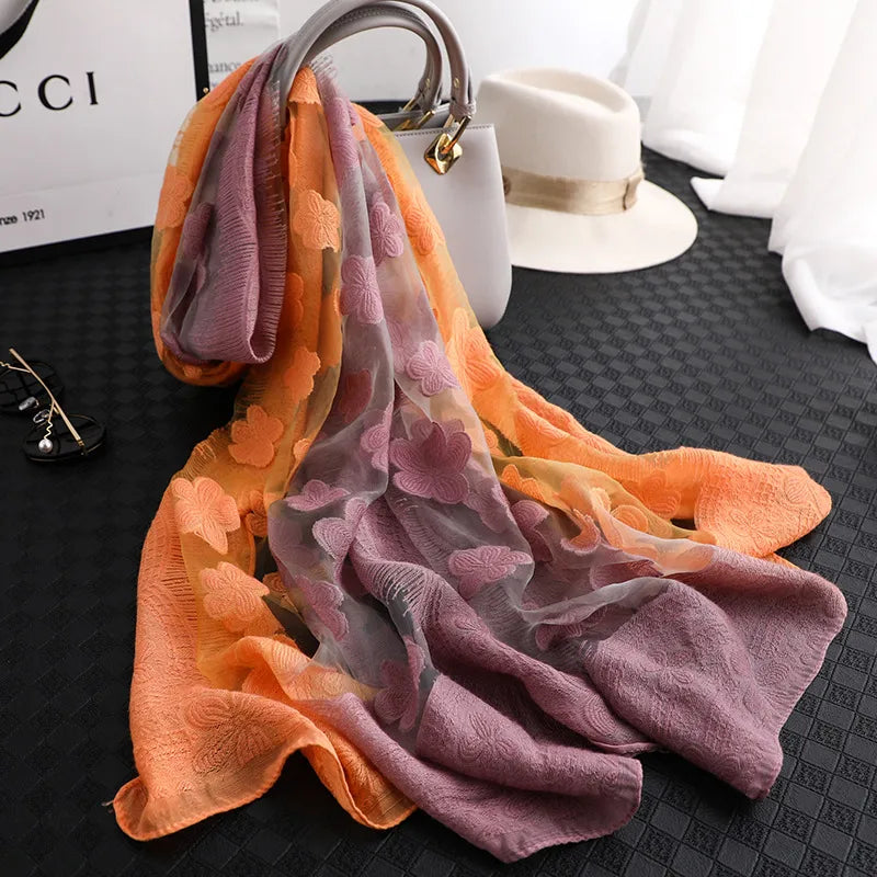 Women's Elegant Flower Polyester Silk Scarf