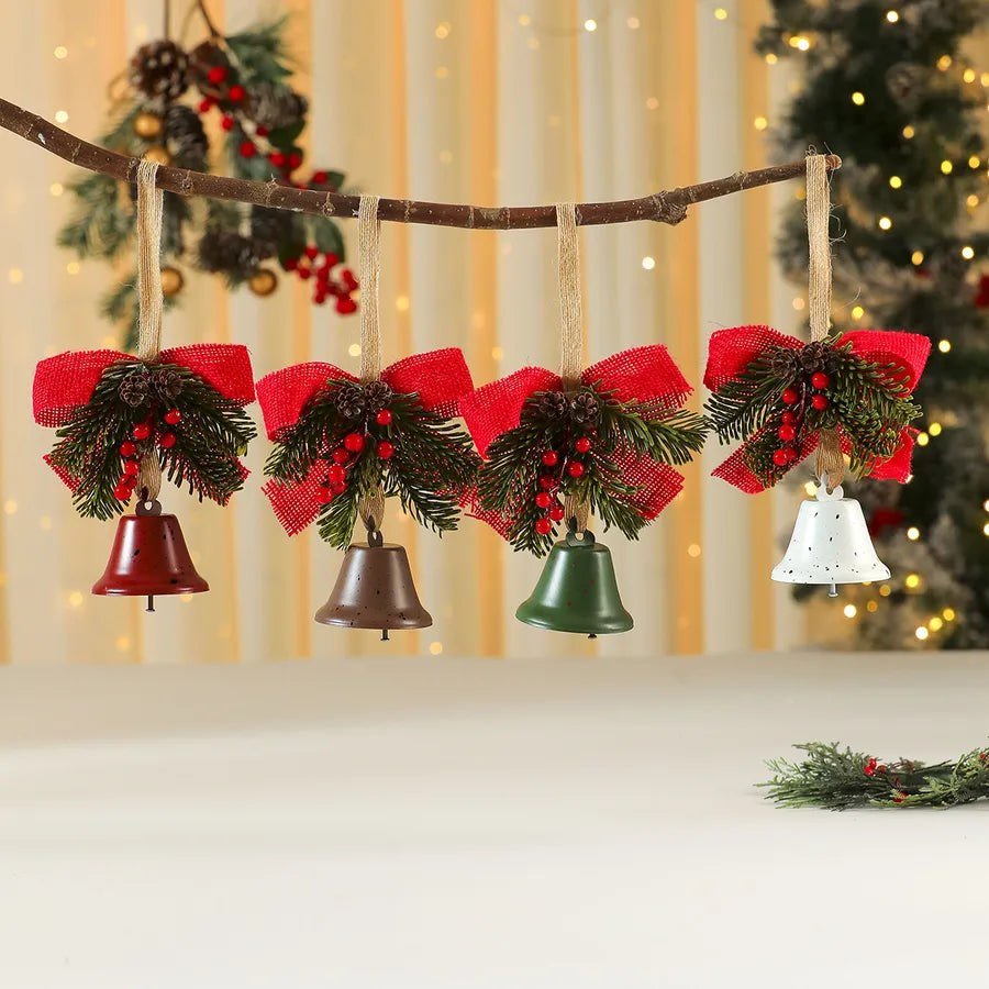 Iron Art Bell Butterfly Knot Red Fruit Pine Branch Decoration Christmas Tree Ornament Door Hanging Christmas Decorations