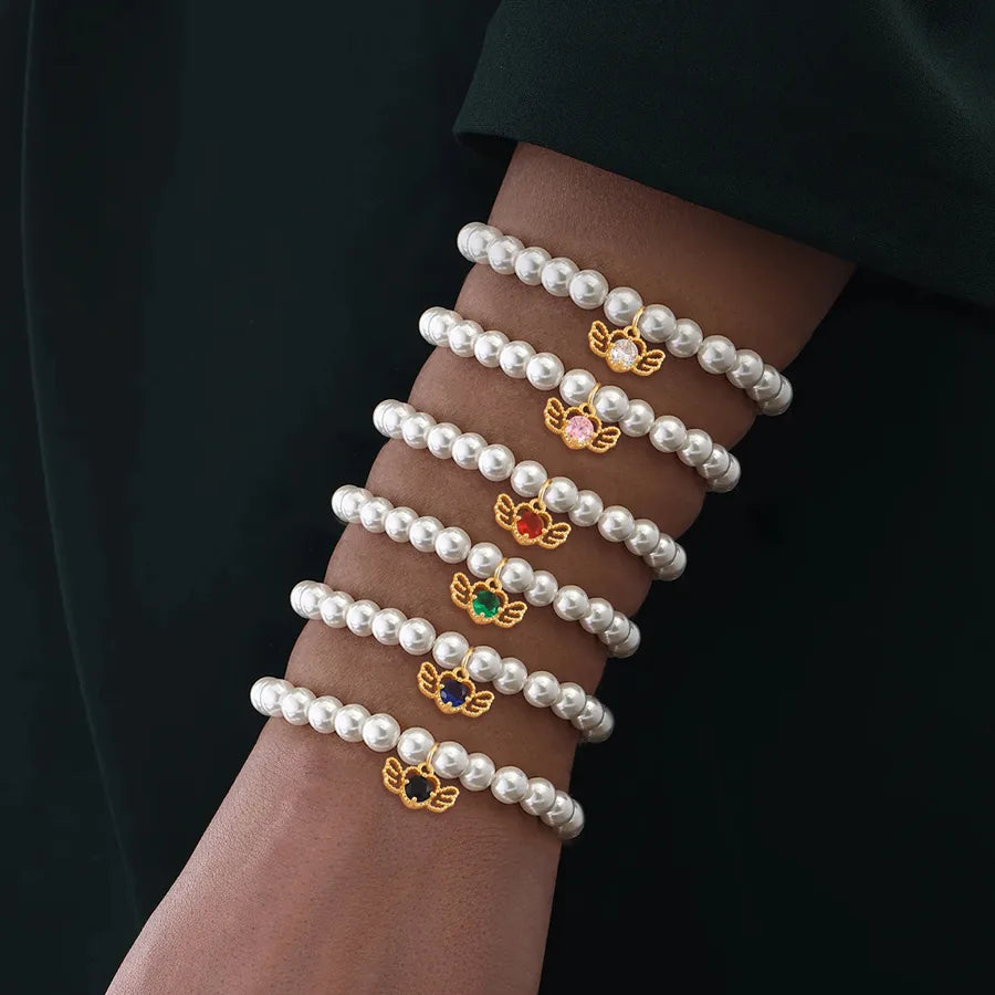 Elegant Simple Style Classic Style Angel Wings Artificial Pearl Copper Beaded Chain Beaded Bracelets Wholesale