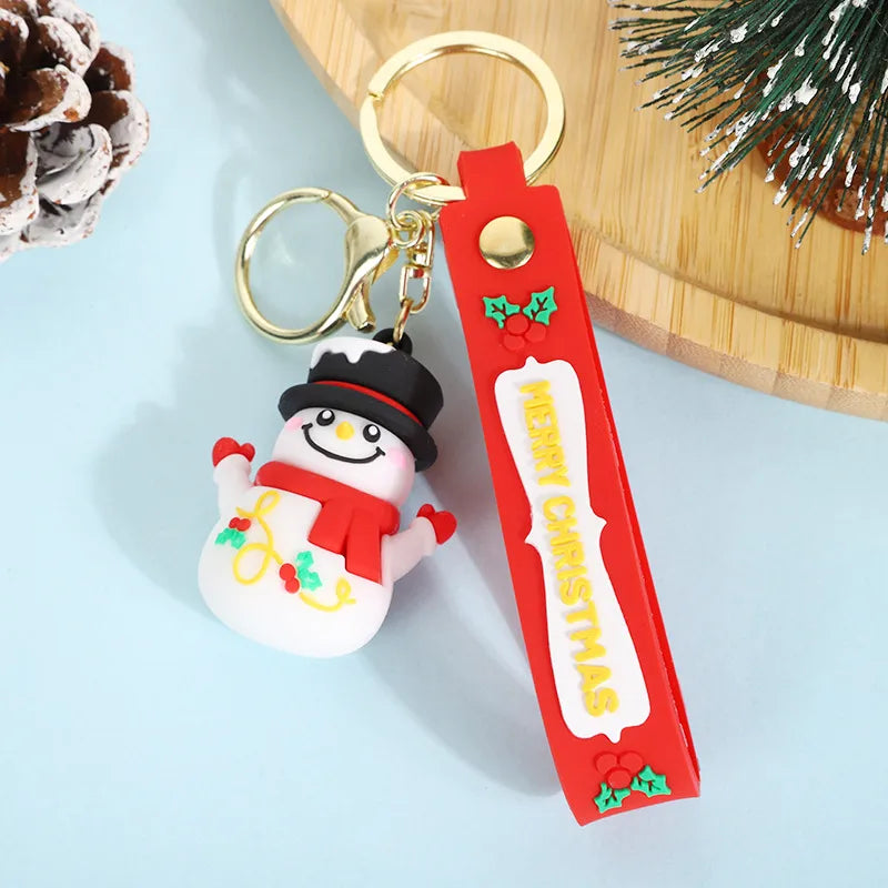 Cute Santa Claus PVC Flexible Glue Keychain Pendant Cartoon Snowman Toy Bag Bag Charm Holiday Small Gift