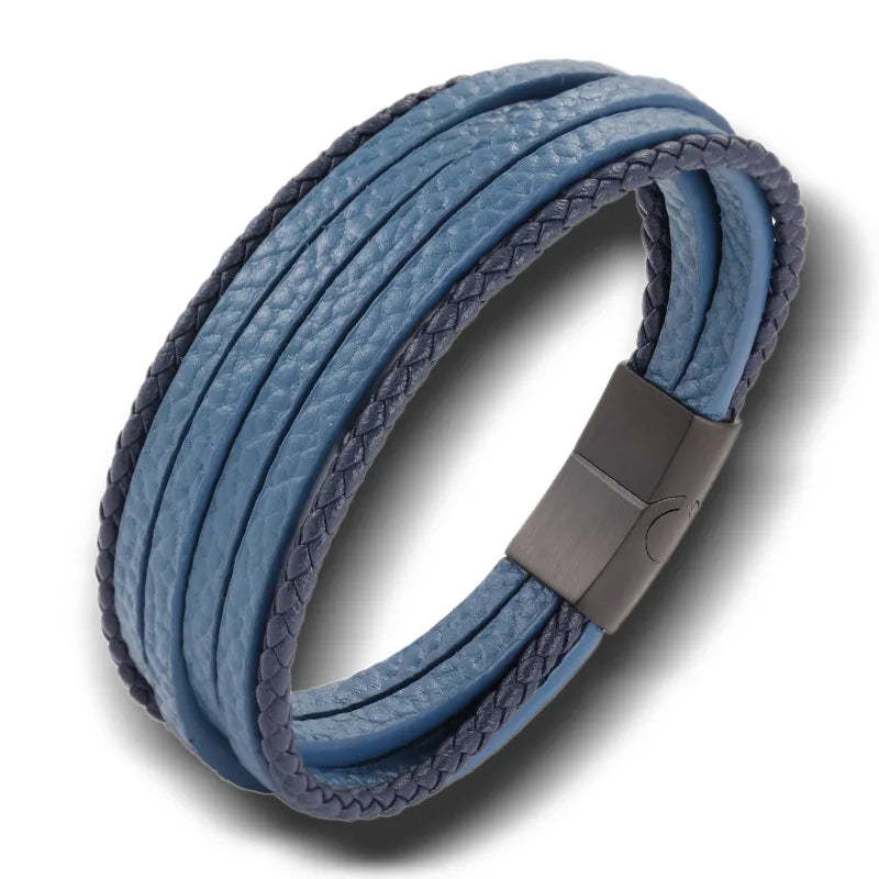 New Arrival  Pu Men's Leather Bracelet Titanium Steel Braided Bracelets in Stock Wholesale Bracelet