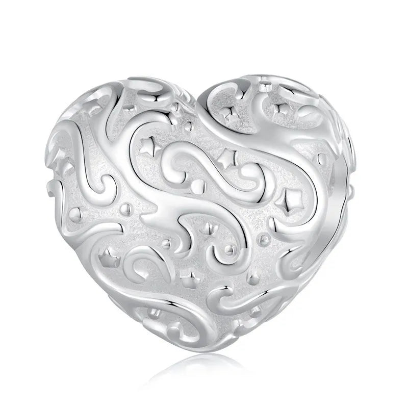 Aifule  Hot Heart-Shaped Pattern DIY Beaded S925 Sterling Silver Ornament Beads Accessories Wholesale Scattered Beads