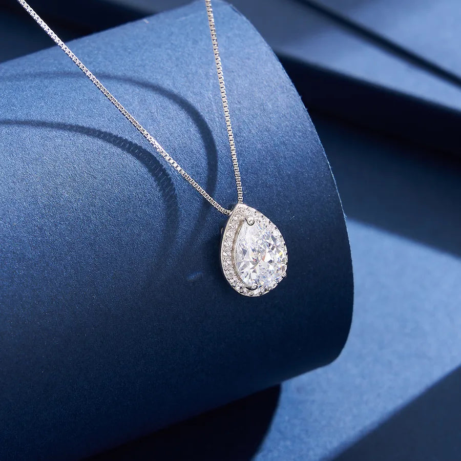 1 Set 925 Sterling Silver Water Droplets Zircon White Gold Plated box chain Jewelry Set