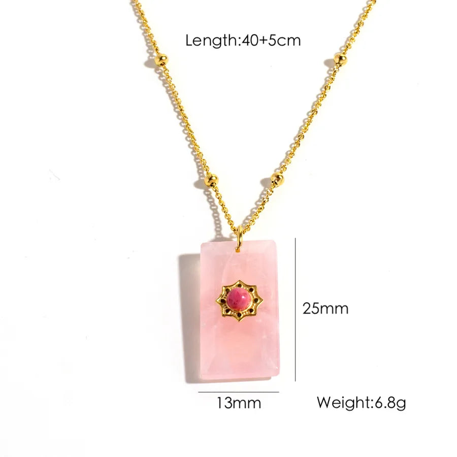 Wholesale Jewelry IG Style Geometric 304 Stainless Steel natural stone Gem Inlay Pendant Necklace