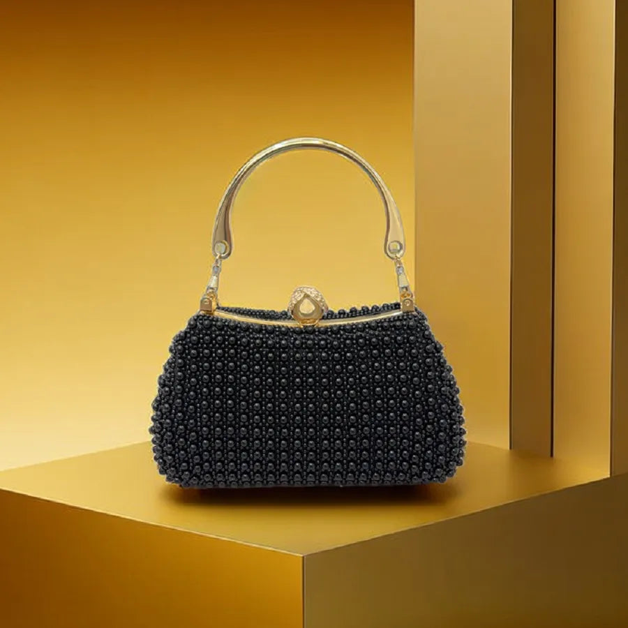 White Beige Black Polyester Solid Color Pearls Evening Bags