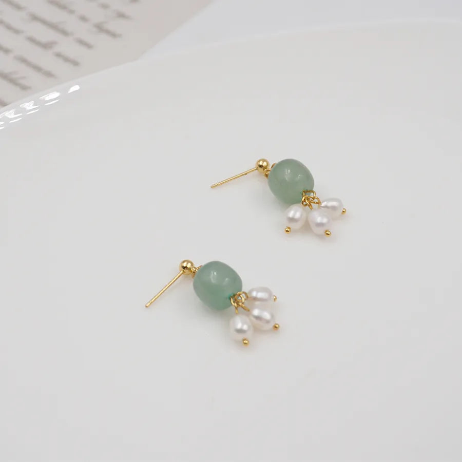 1 Pair Vintage Style Ethnic Style Geometric natural stone Freshwater Pearl Copper Gold Plated Drop Earrings