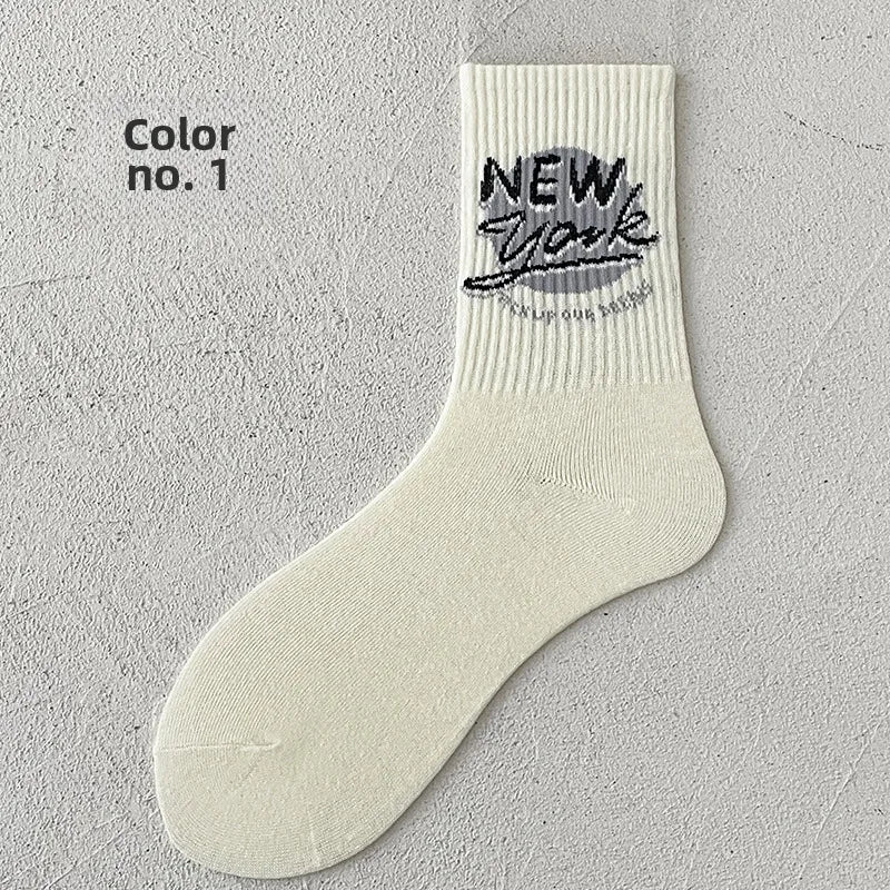 socks men's mid-calf socks spring and summer thin cotton socks long breathable sweat-absorbent retro men's sports autumn and winter