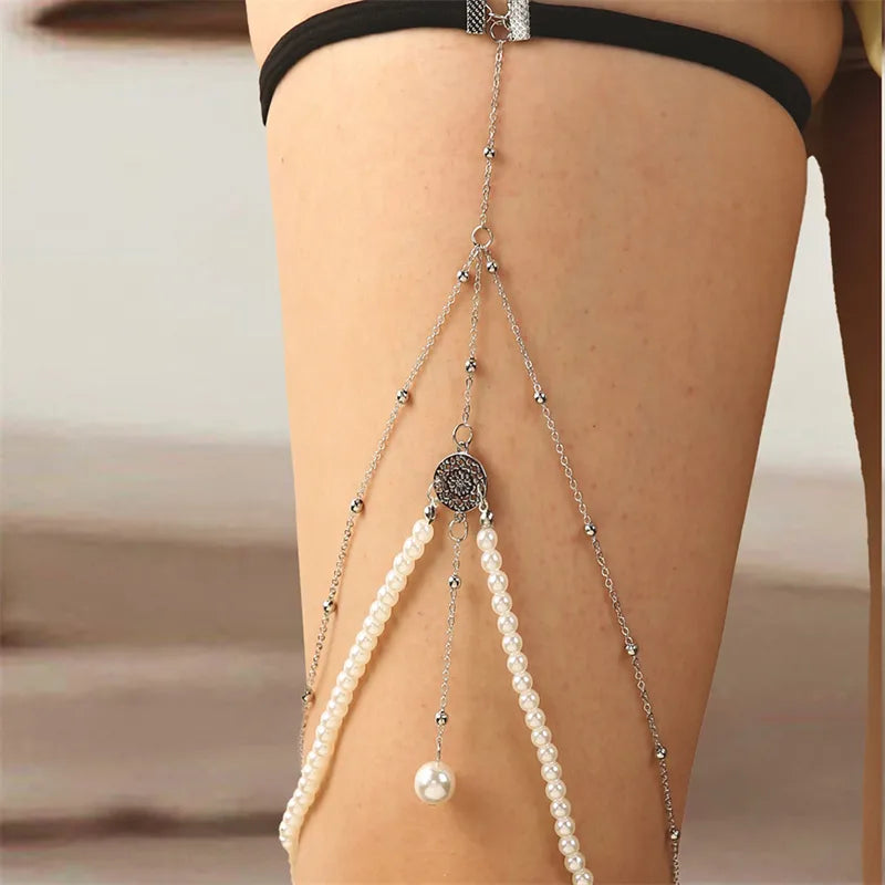 wholesale jewelry beach geometric metal brass artificial pearls rhinestones zircon 18k gold plated gold plated silver plated body chain