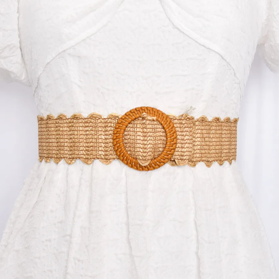 Retro Classic Style Solid Color Plastic Straw Women's Woven Belts