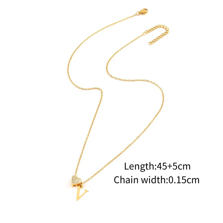 Wholesale Jewelry Elegant Simple Style Classic Style Letter Heart Shape 201 Stainless Steel 304 Stainless Steel Copper Zircon cable chain Pendant Necklace