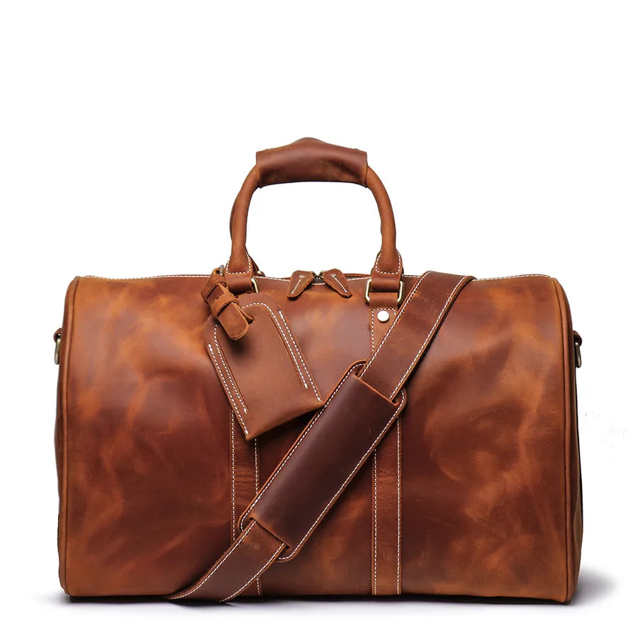 Luojia Men's Genuine Leather Travel Bag Crazy Horse Leather Duffel Bag Top Layer Cowhide  Retro Large Capacity Crossbody Bag Trendy