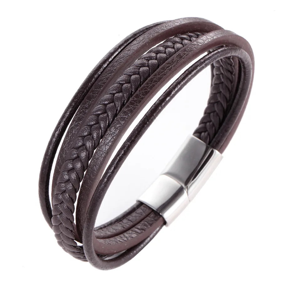 Simple Style Solid Color Titanium Steel Knitting None None Men'S Bangle