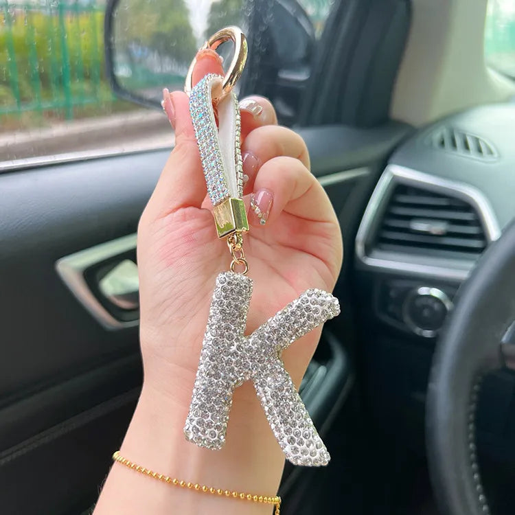 simple style letter rhinestone inlay rhinestones women's keychain