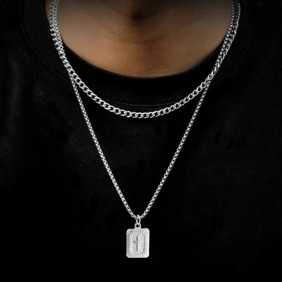 Elegant Simple Style Classic Style Cross Rectangle 201 Stainless Steel 304 Stainless Steel Men's Pendant Necklace