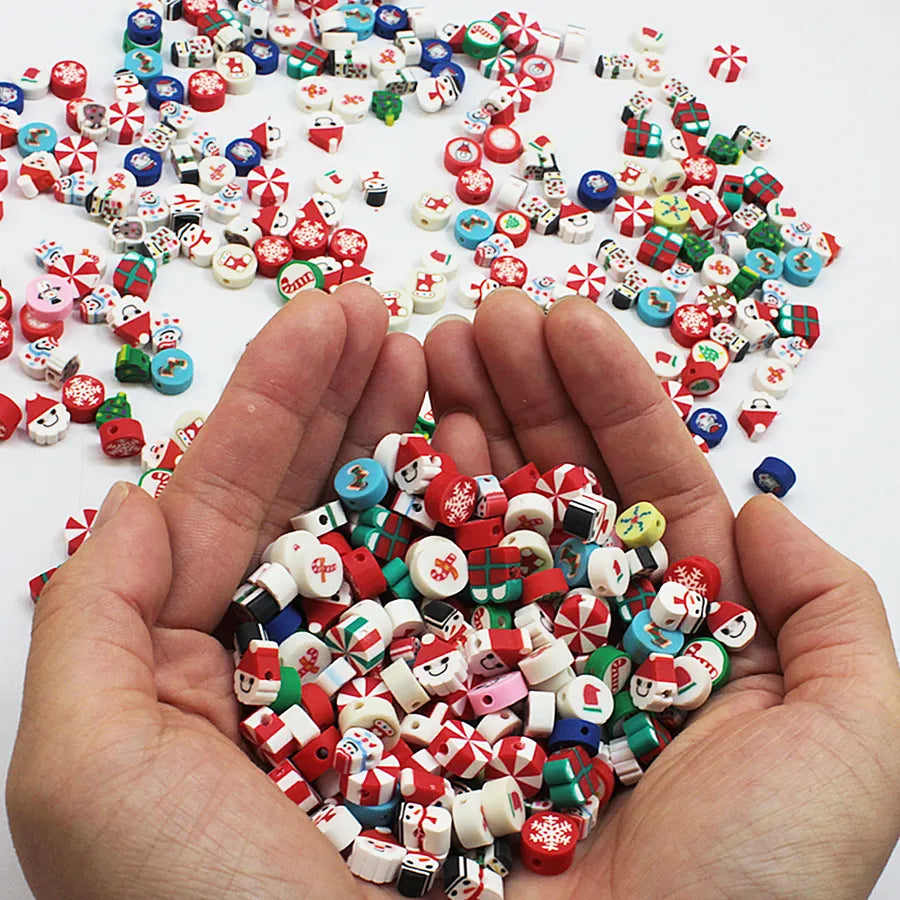 Colorful Christmas Soft Clay Snowflake Snowman Santa Claus Beads Jewelry Bracelet Making Kit Box Diy Christmas Ornaments