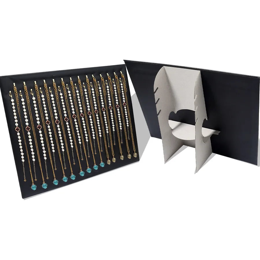 New PU Leather Jewelry Display Board Black Hook Necklace Earring Ring Stand Stall Display Props Simple Style Handwoven Square
