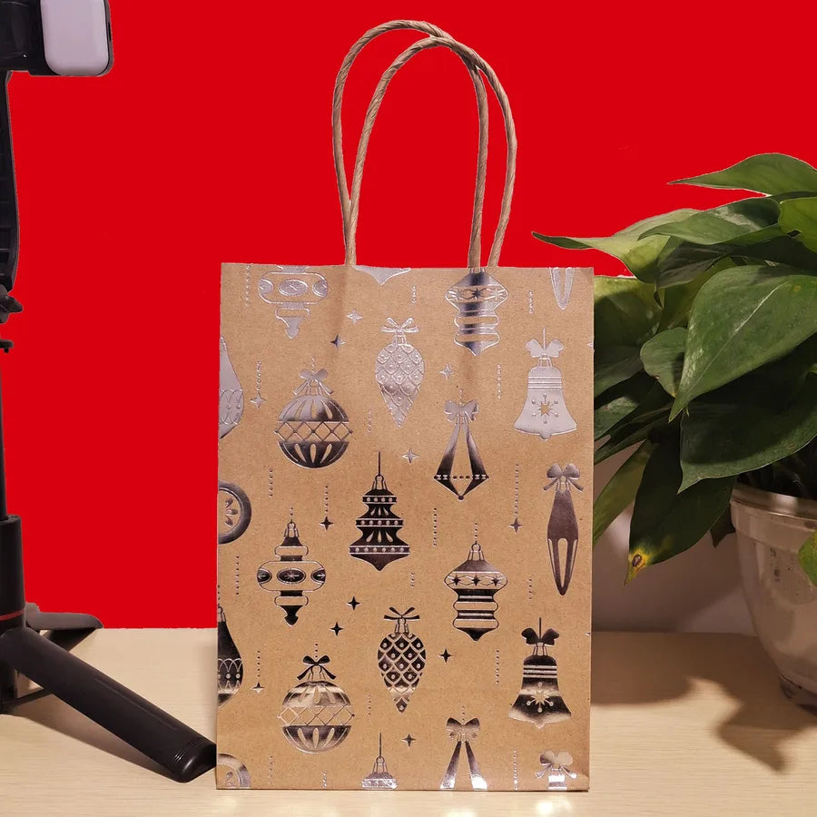 Christmas Snowflake Handbag Christmas Tree Deer Holiday Gift Bag Flat Bottom Party Kraft Paper Bag General Occasion Paper Bag