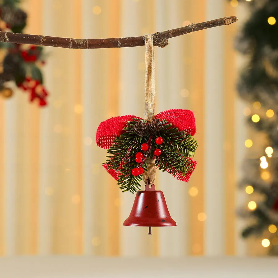 Iron Art Bell Butterfly Knot Red Fruit Pine Branch Decoration Christmas Tree Ornament Door Hanging Christmas Decorations