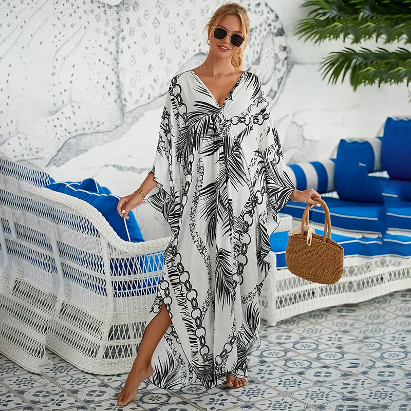 women's beach color block printing cover ups