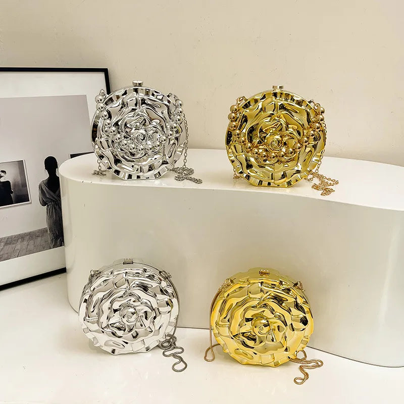 With Handle Gold With Handle Silver Not with Handle Gold Arylic Solid Color Round Evening Bags