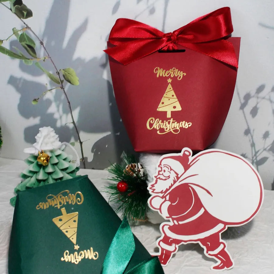 Christmas Theme Candy Box Gold Stamping Christmas Tree Decoration Gift Box For Christmas Party White Card Paper Festive
