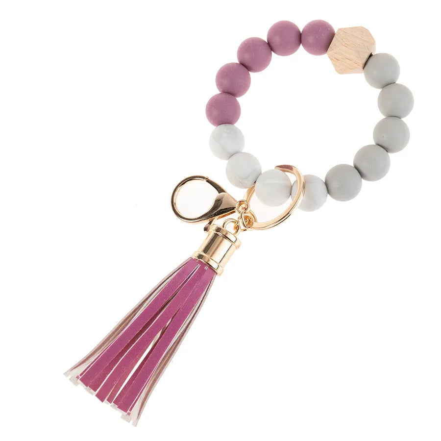 simple style color block silica gel beaded women's keychain 1 piece