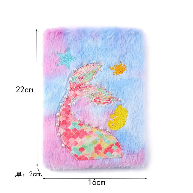 Cute Mermaid Tail Plush Notebook Student Study Diary Book Cartoon Learning Record Book Lovely Girl Handmade Bullet Journal