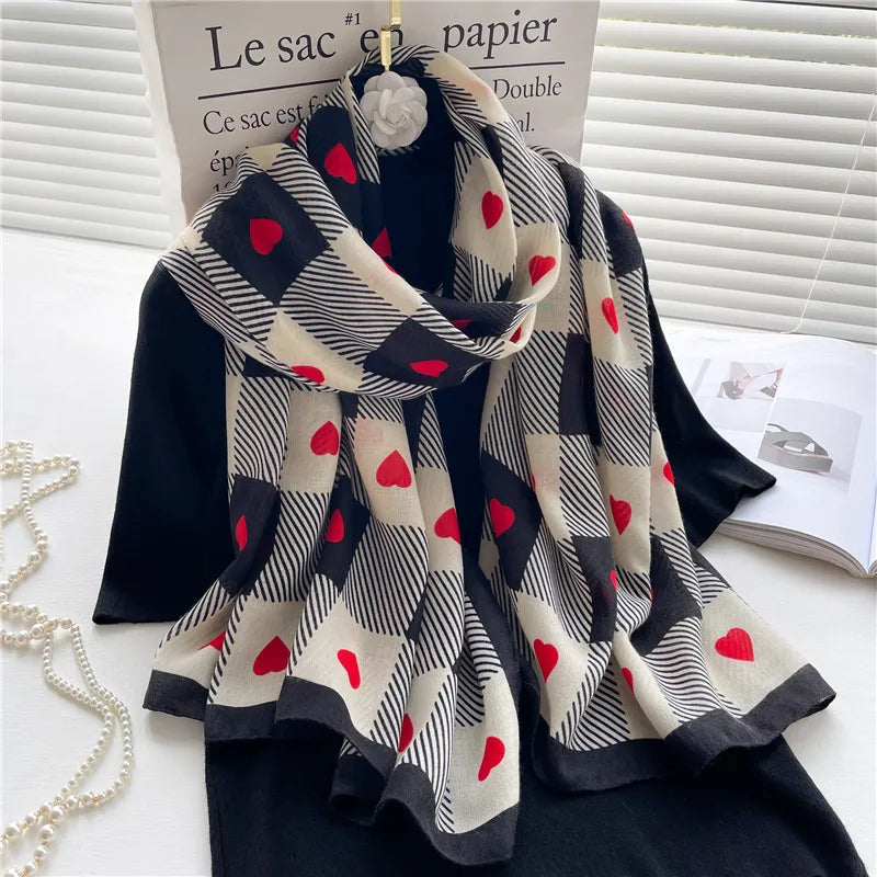 women's ig style lattice heart shape cotton and linen scarf