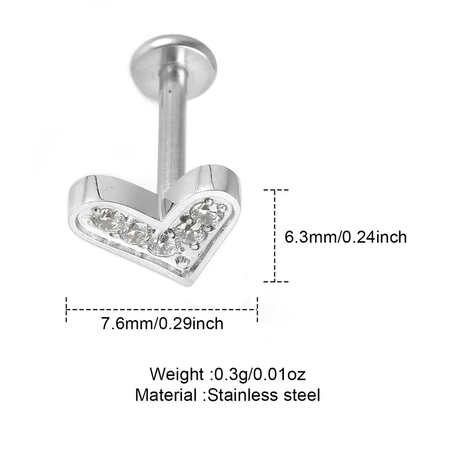 1 Piece Lip Rings Classic Style Solid Color 304 Stainless Steel 316 Stainless Steel  Polishing Inlay Zircon Lip Rings