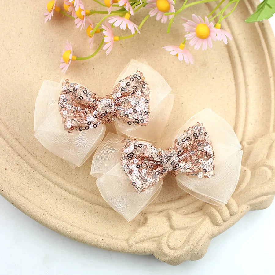 Summer New Snow Gauze Sequin Bow Hairpin Girls Princess Shiny Hairpin Candy Color Children's Hair Accessories