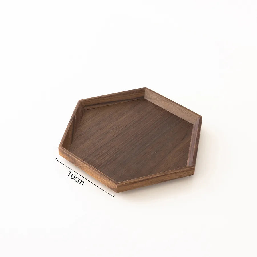 Walnut Wood Jewelry Display Tray Ring Earring Bracelet Storage Plate Photo Prop Geometry Pattern Solid Wood Antique Style