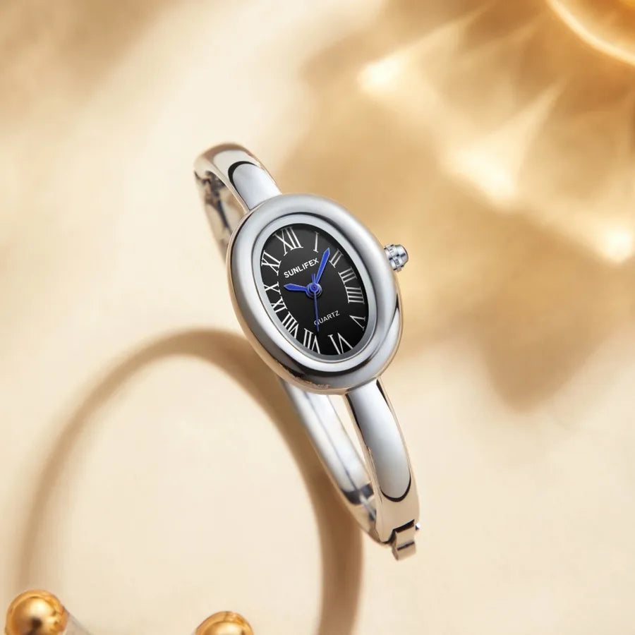 Sunlifex Zhang Jingyi Style Bathtub Bracelet Watch Women's New Luxury Sensation Quartz Watch Fashionable Oval Dial Single Fold Clasp