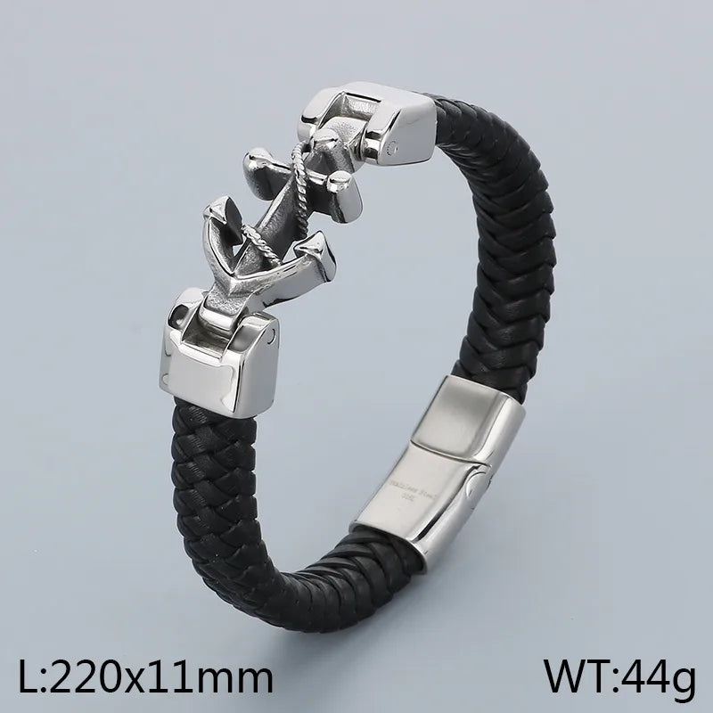 Business Color Block 304 Stainless Steel Leather Plating 18K Gold Plated Men's Bangle