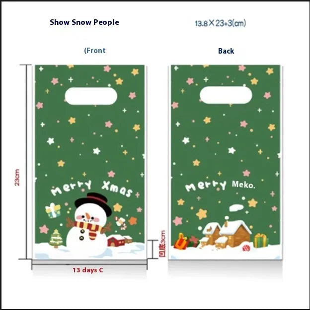 Christmas Cartoon Plastic Gift Bags Candy Packaging Handheld Storage Bags Flat Mouth Holiday Themed Printed Red Green